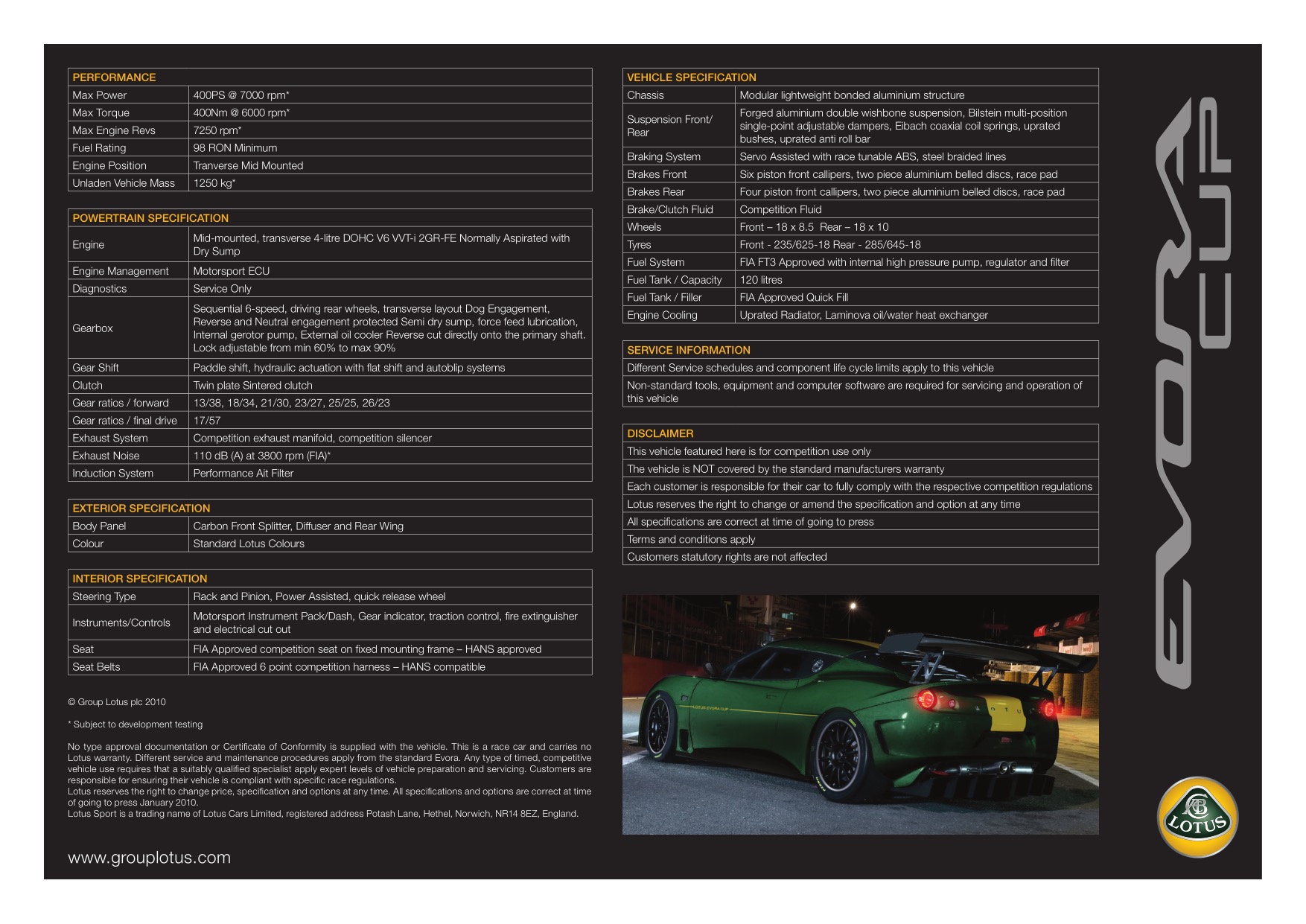 2010 Lotus Evora Cup Brochure Page 2